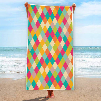 Retro Harlequin Pattern Print Beach Towel