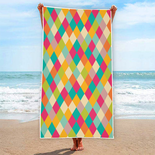 Retro Harlequin Pattern Print Beach Towel