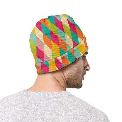 Retro Harlequin Pattern Print Beanie