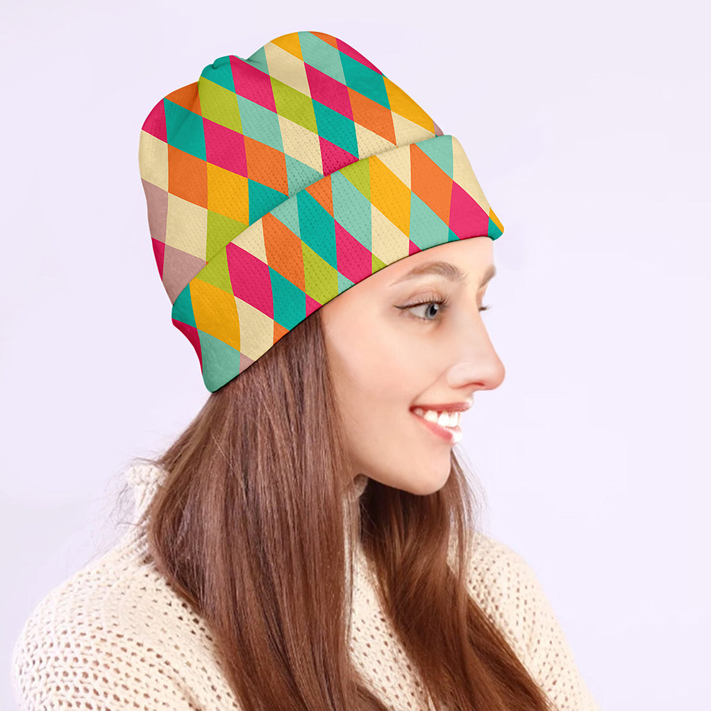 Retro Harlequin Pattern Print Beanie