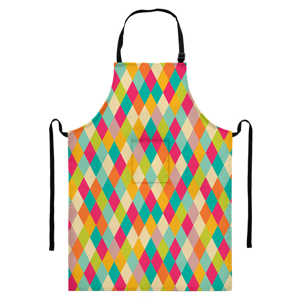 Retro Harlequin Pattern Print Bib Apron With Pocket
