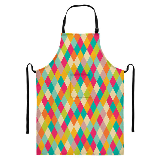 Retro Harlequin Pattern Print Bib Apron With Pocket