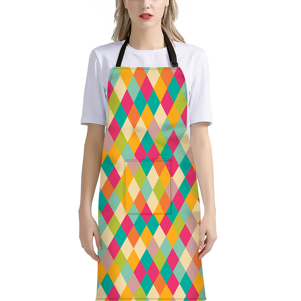 Retro Harlequin Pattern Print Bib Apron With Pocket