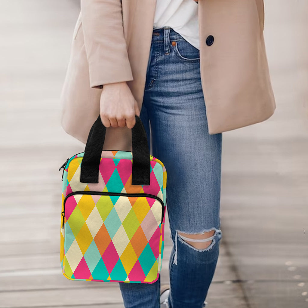 Retro Harlequin Pattern Print Bible Tote Bag