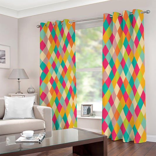 Retro Harlequin Pattern Print Blackout Grommet Curtains