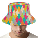Retro Harlequin Pattern Print Bucket Hat
