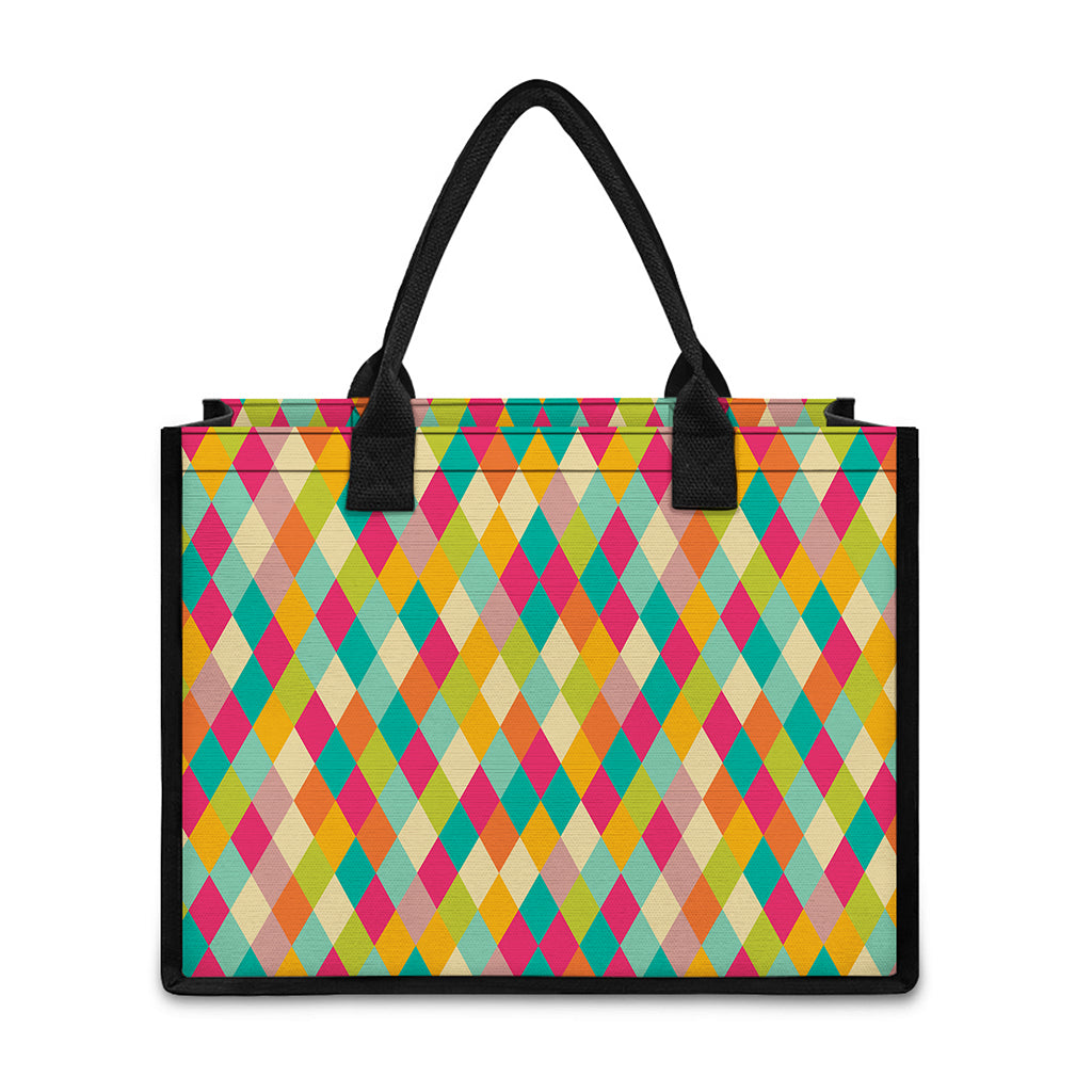 Retro Harlequin Pattern Print Canvas Tote Bag