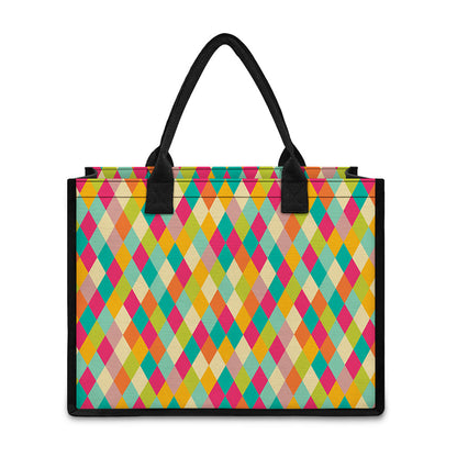 Retro Harlequin Pattern Print Canvas Tote Bag