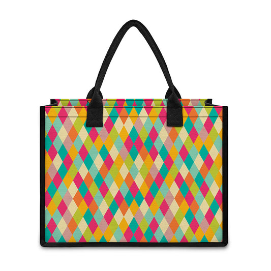 Retro Harlequin Pattern Print Canvas Tote Bag