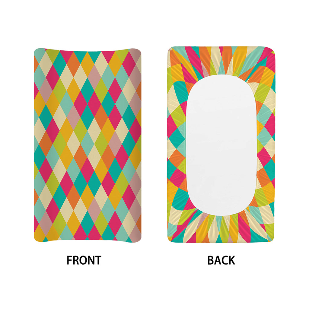 Retro Harlequin Pattern Print Changing Pad Cover