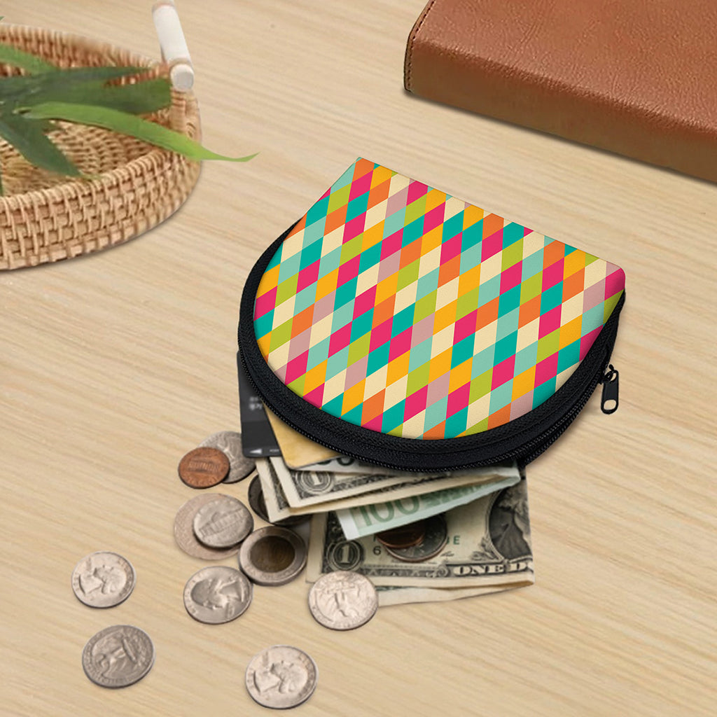 Retro Harlequin Pattern Print Coin Purse
