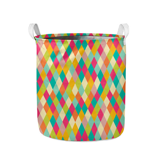 Retro Harlequin Pattern Print Collapsible Laundry Basket