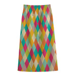 Retro Harlequin Pattern Print Cotton Front Slit Maxi Skirt