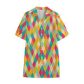Retro Harlequin Pattern Print Cotton Hawaiian Shirt