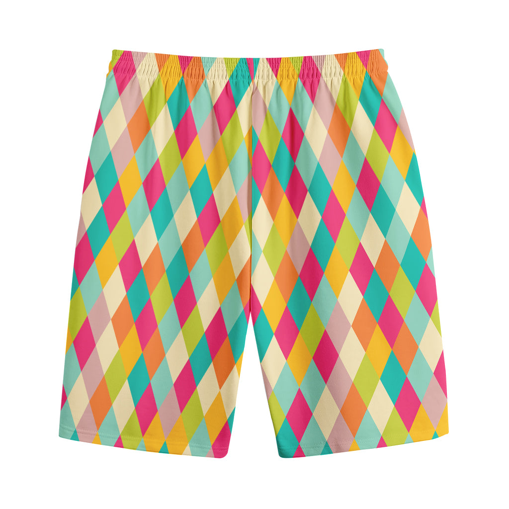 Retro Harlequin Pattern Print Cotton Shorts