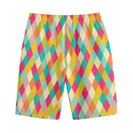 Retro Harlequin Pattern Print Cotton Shorts
