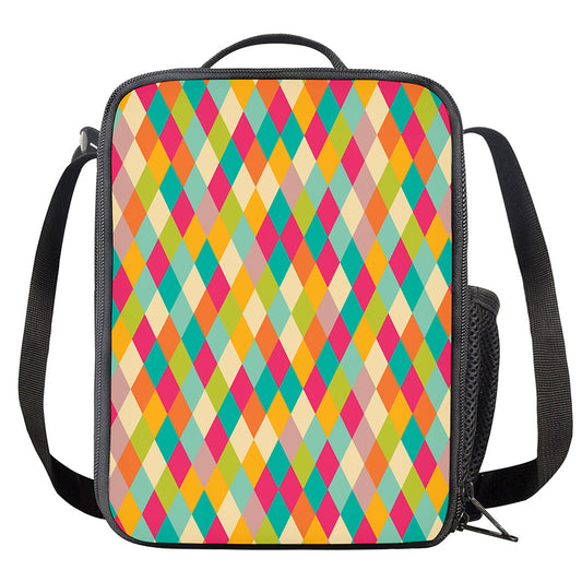 Retro Harlequin Pattern Print Crossbody Lunch Bag