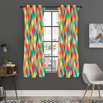 Retro Harlequin Pattern Print Curtain