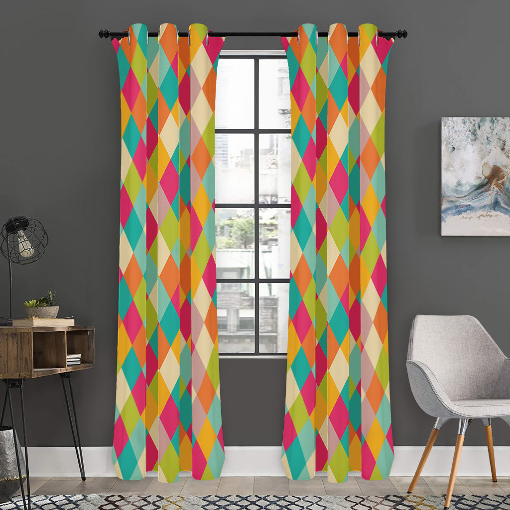 Retro Harlequin Pattern Print Curtain