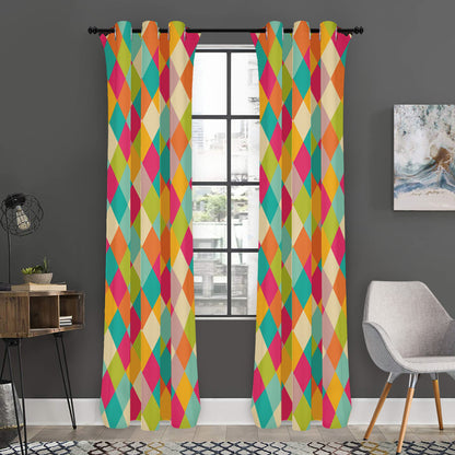 Retro Harlequin Pattern Print Curtain