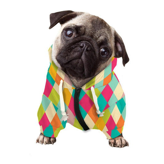 Retro Harlequin Pattern Print Dog Zip Up Hoodie