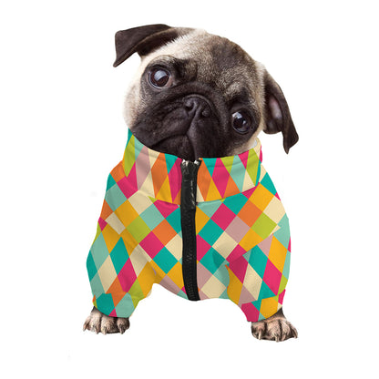 Retro Harlequin Pattern Print Dog Zip Up Jacket