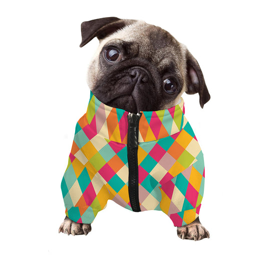 Retro Harlequin Pattern Print Dog Zip Up Jacket