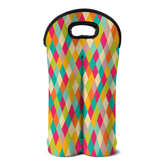 Retro Harlequin Pattern Print Double Neoprene Wine Tote