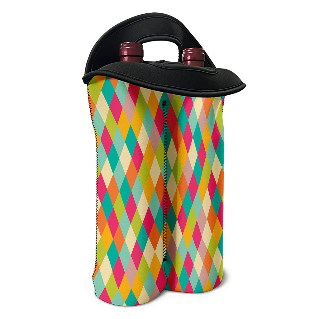 Retro Harlequin Pattern Print Double Neoprene Wine Tote
