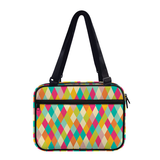 Retro Harlequin Pattern Print Double Strap Bible Bag