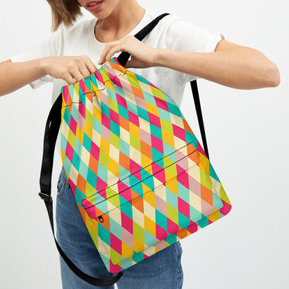 Retro Harlequin Pattern Print Drawstring Backpack
