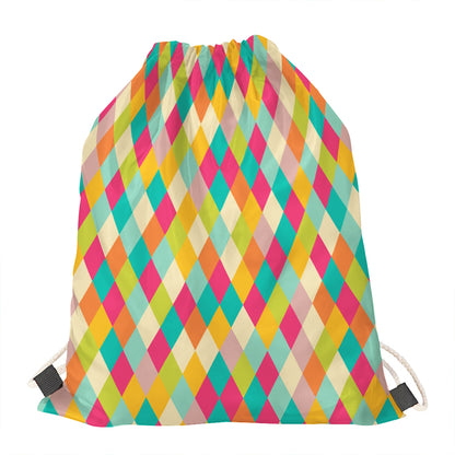 Retro Harlequin Pattern Print Drawstring Bag
