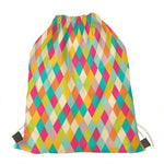 Retro Harlequin Pattern Print Drawstring Bag