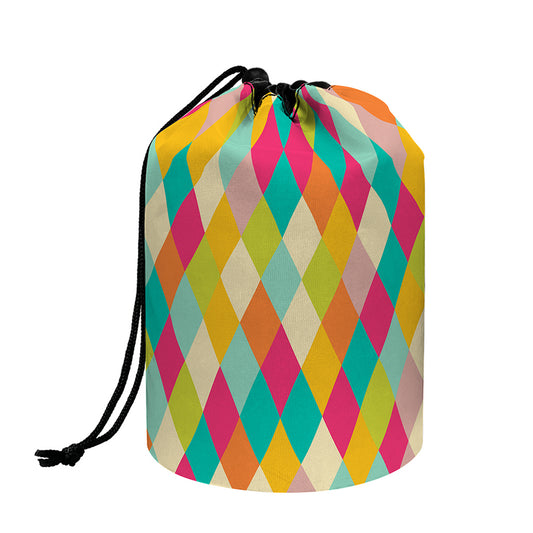 Retro Harlequin Pattern Print Drawstring Makeup Bag