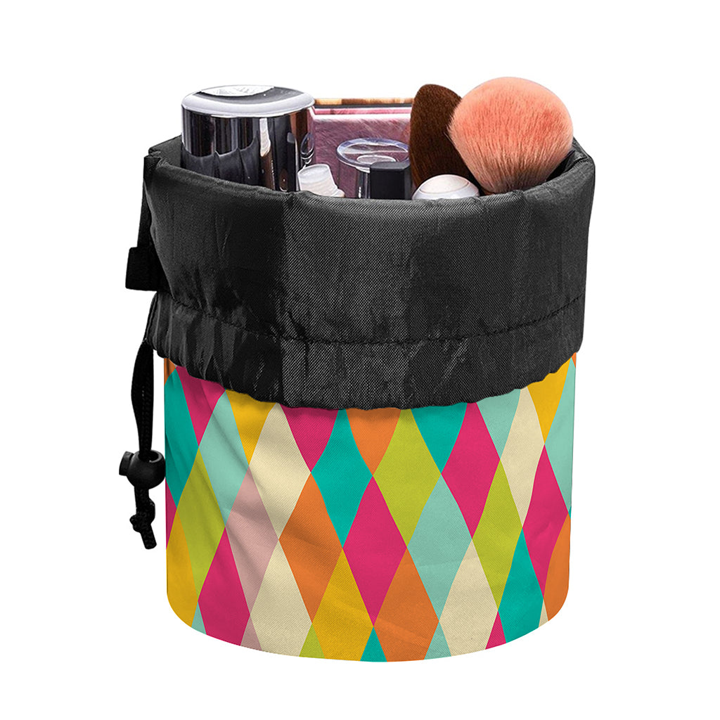 Retro Harlequin Pattern Print Drawstring Makeup Bag
