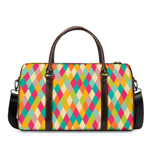 Retro Harlequin Pattern Print Duffle Bag
