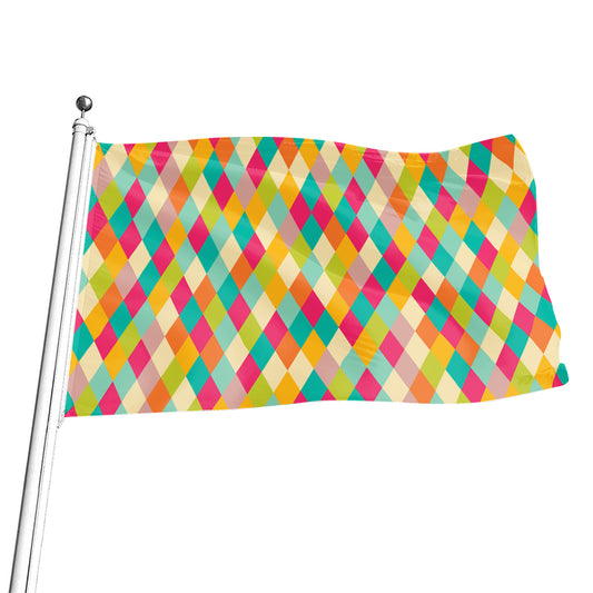 Retro Harlequin Pattern Print Flag