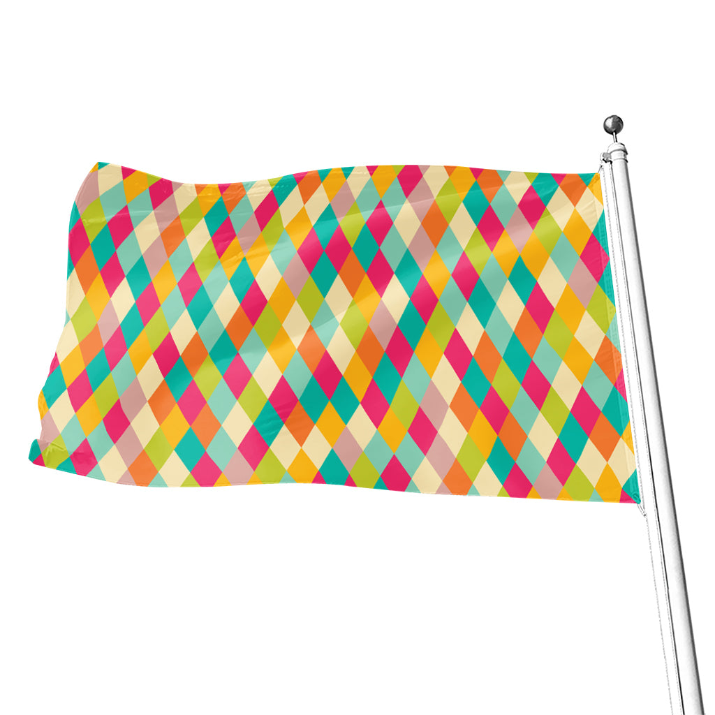 Retro Harlequin Pattern Print Flag