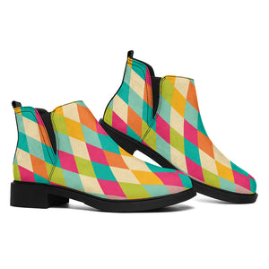 Retro Harlequin Pattern Print Flat Ankle Boots