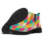 Retro Harlequin Pattern Print Flat Ankle Boots