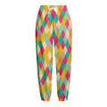 Retro Harlequin Pattern Print Fleece Lined Knit Pants