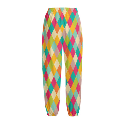 Retro Harlequin Pattern Print Fleece Lined Knit Pants