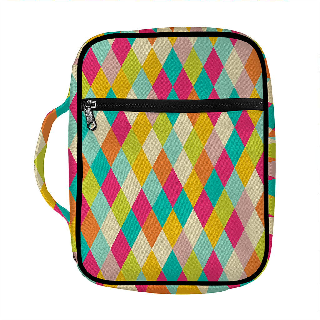 Retro Harlequin Pattern Print Front Pocket Bible Bag