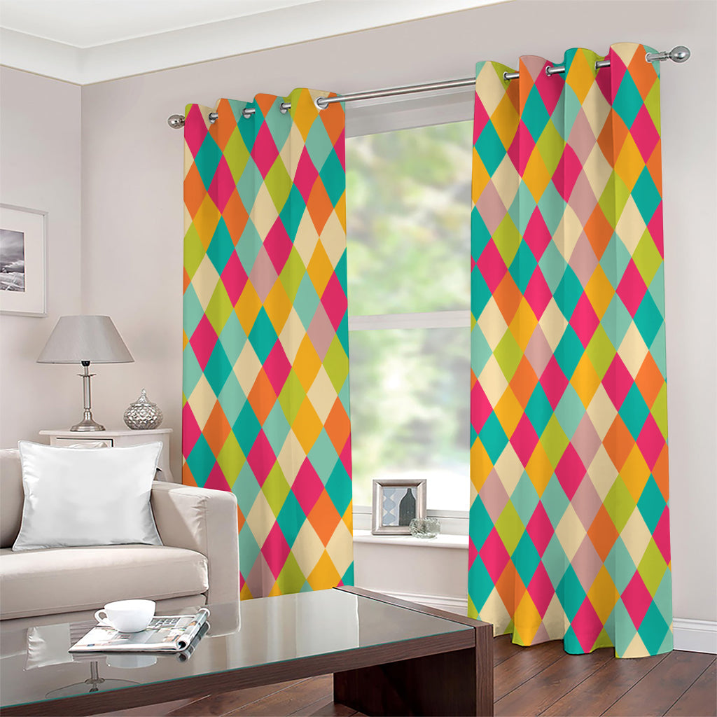 Retro Harlequin Pattern Print Grommet Curtains