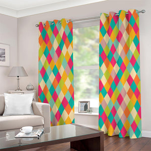 Retro Harlequin Pattern Print Grommet Curtains