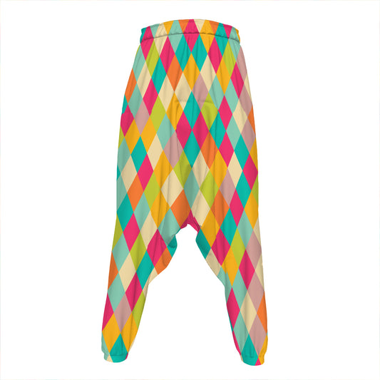 Retro Harlequin Pattern Print Hammer Pants