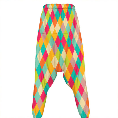 Retro Harlequin Pattern Print Hammer Pants