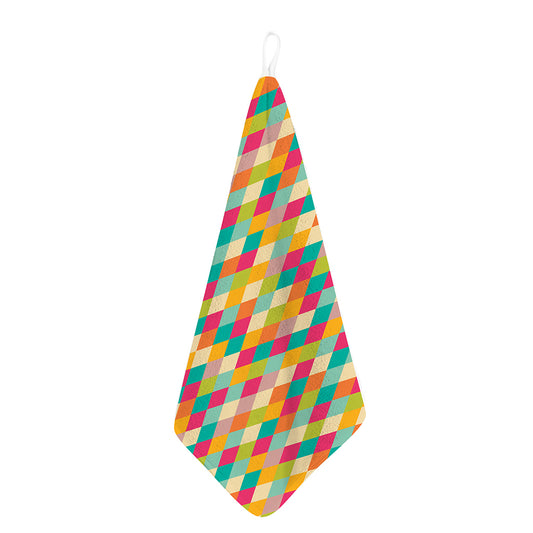 Retro Harlequin Pattern Print Hand Towel