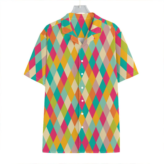 Retro Harlequin Pattern Print Hawaiian Shirt