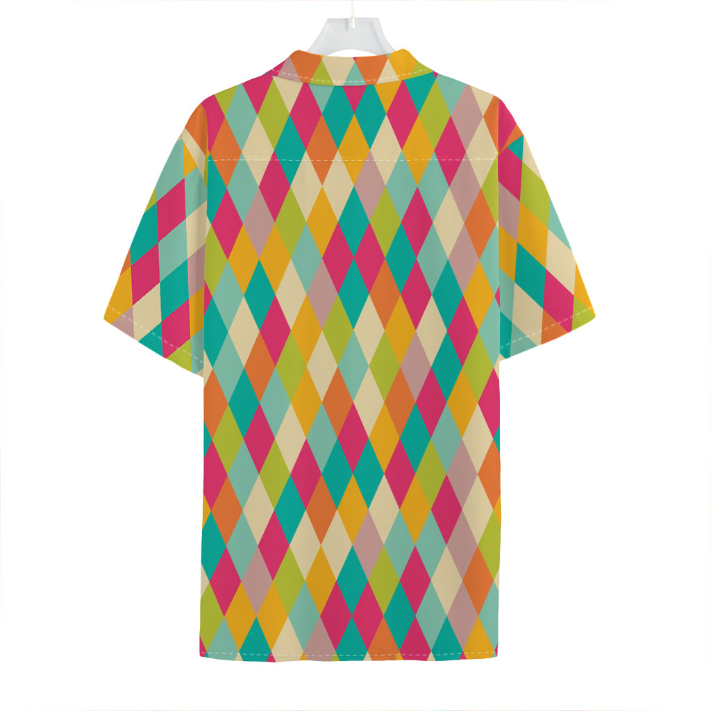 Retro Harlequin Pattern Print Hawaiian Shirt